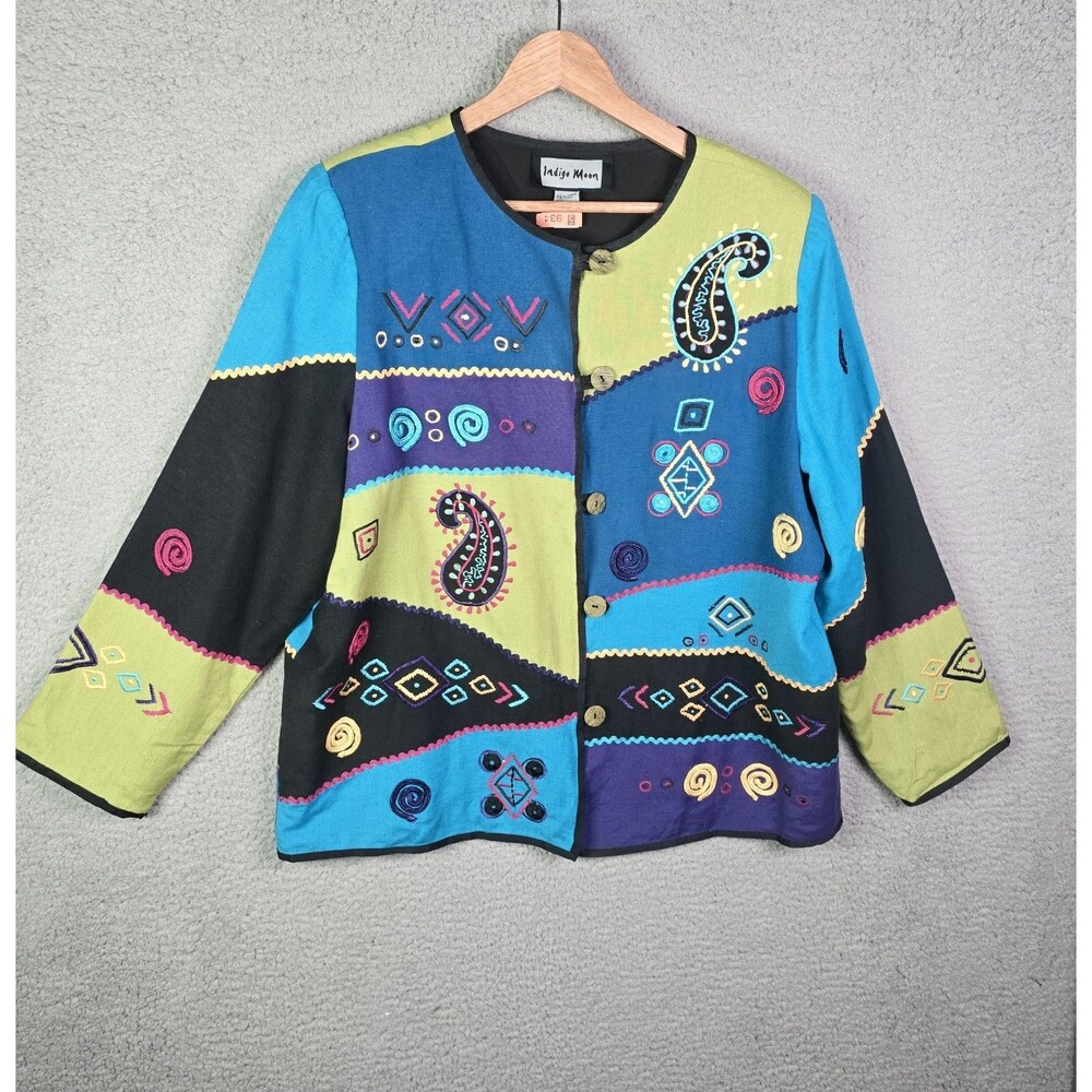 Indigo Moon Patchwork Boho Jacket Blue Green Larg… - image 15